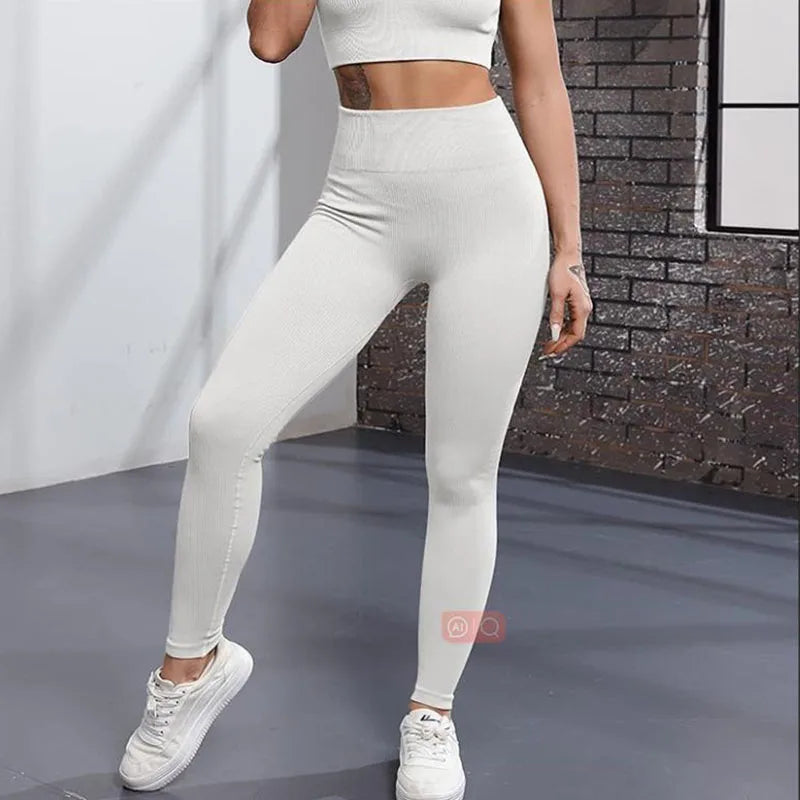 Thread Solid Leggings Women Seamless Knit Yoga Pants High Waist Hip Liftting Tights Fashion Slim Workout Running Sports Leggings - Kenzo Yoga