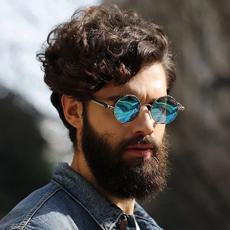 Classic Steampunk Sunglasses for Men and Women Retro Round Metal Frame Sunglasses - Kenzo Yoga