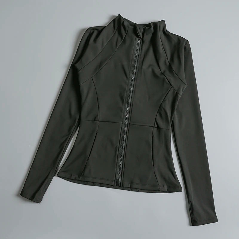 New yoga wear ladies coat round high elastic loose exercise yoga fitness long sleeve stand-up collar  yoga tops - Kenzo Yoga